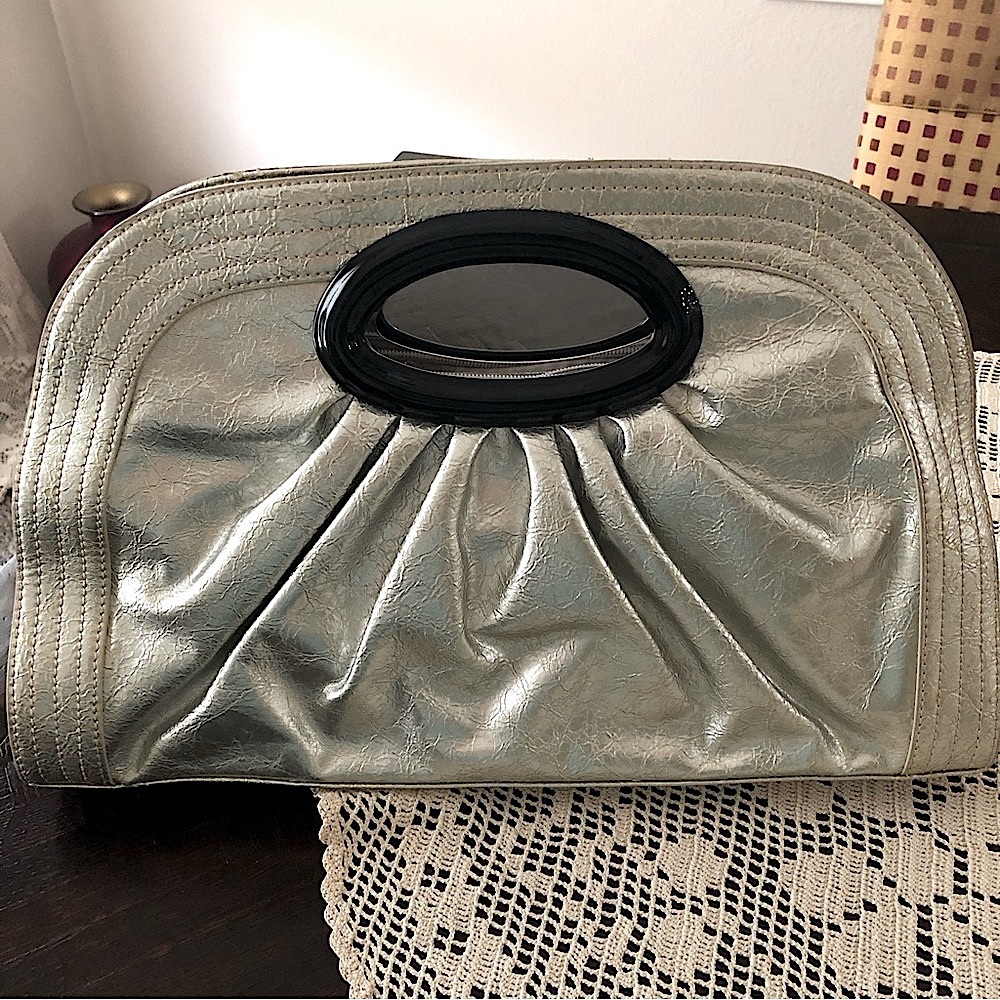 Metallic Silver Oversized Clutch Bag with Handle
